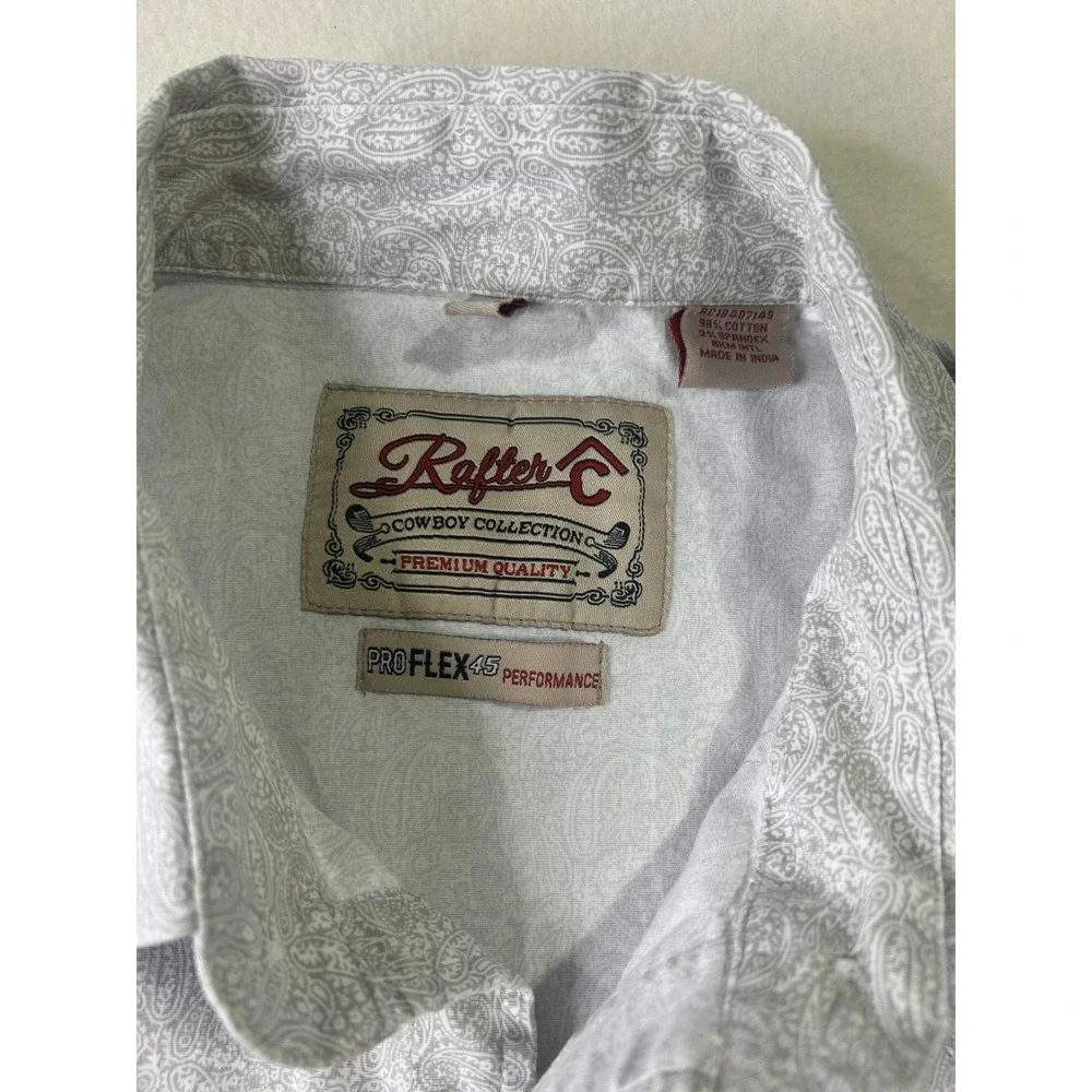 Rafter C Cowboy Collection Mens XXL Grey Paisley ProFlex Western Pearl Snap
